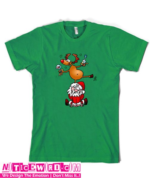 Reindeer is having a drink on Santa Claus T-shirt