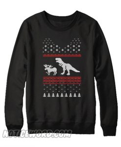 T-rex Attack Moose Christmas Sweatshirt