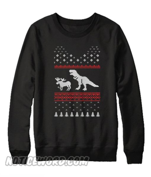 T-rex Attack Moose Christmas Sweatshirt