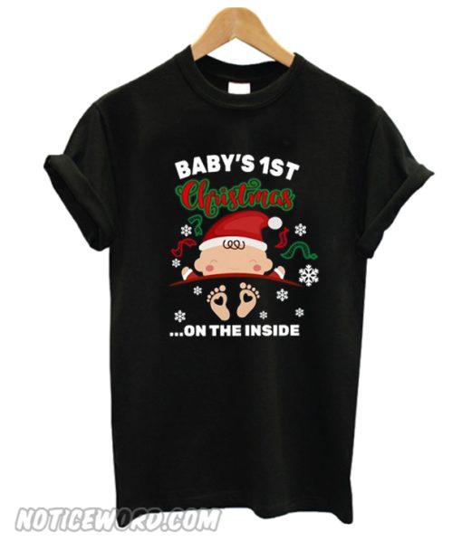 Baby's 1st Christmas on the inside pregnant Unisex adult T shirt