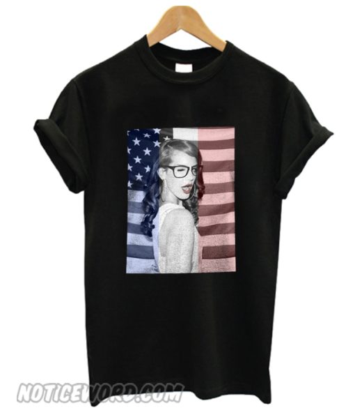 Lana Del Rey Nerdy Glasses Geeky Red Lips Black smooth T-Shirt