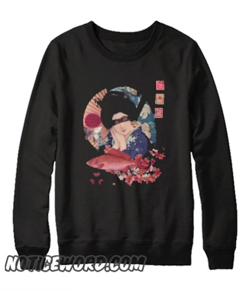 Collage Geisha Samurai in Coral, Indigo and Marsala smooth Sweatshirt