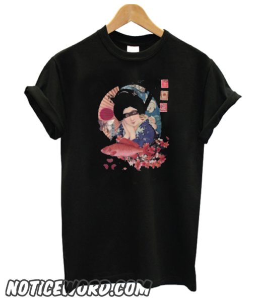 Collage Geisha Samurai in Coral, Indigo and Marsala smooth T-Shirt