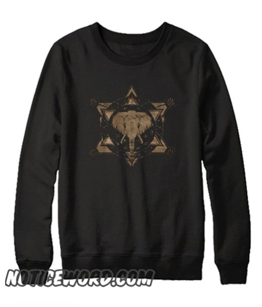 Elephant in Sacred Geometry Black and gold smooth Sweatshirt