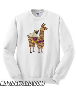 Funny Pug Dog Riding Llama Cartoon smooth Sweatshirt