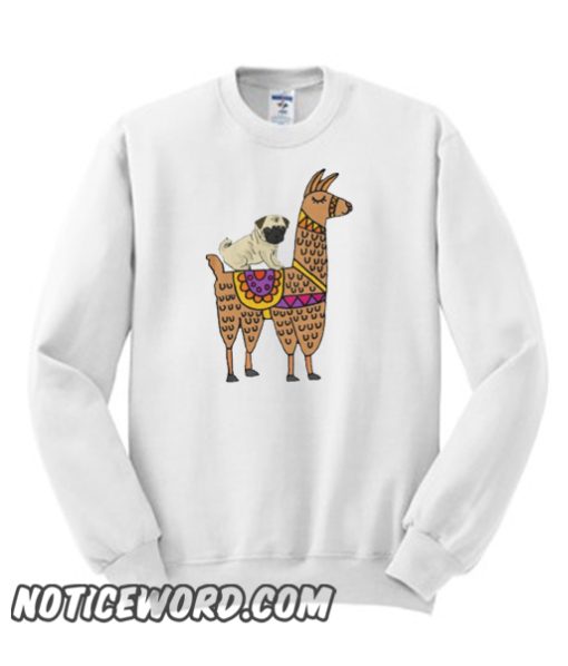 Funny Pug Dog Riding Llama Cartoon smooth Sweatshirt