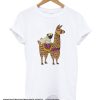 Funny Pug Dog Riding Llama Cartoon smooth T-Shirt