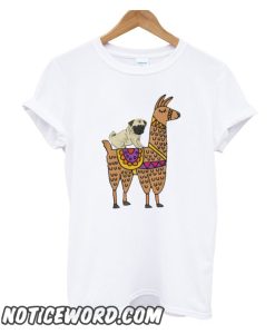 Funny Pug Dog Riding Llama Cartoon smooth T-Shirt