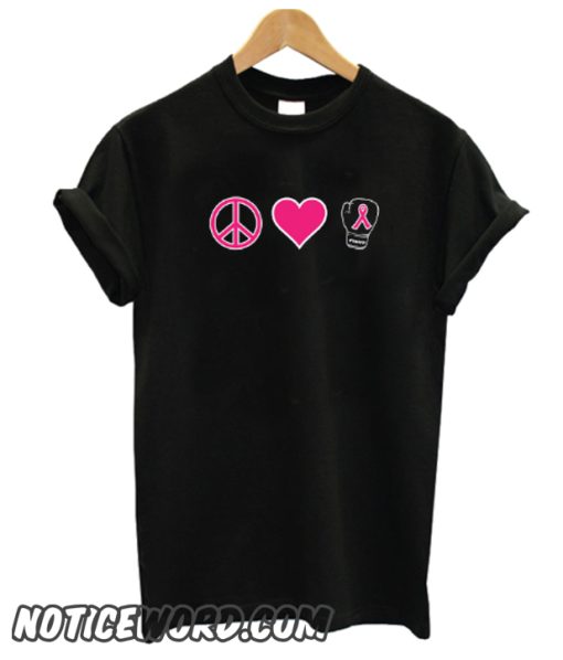 Peace Love Heart Ribbon Breast Cancer Awareness Junior Fit Ladies smooth Tee Shirt 1685