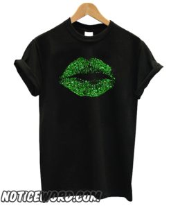 Stylish Green Glitter Lips smooth T-Shirt