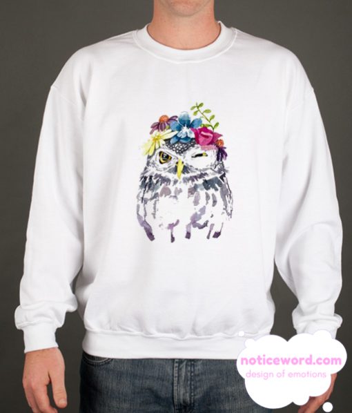 Art Owl Women Watercolor Floral smooth Sweatshirt