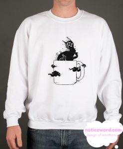 Many Eyed Cat In Coffee Cup With Magic Clouds smooth Sweatshirt