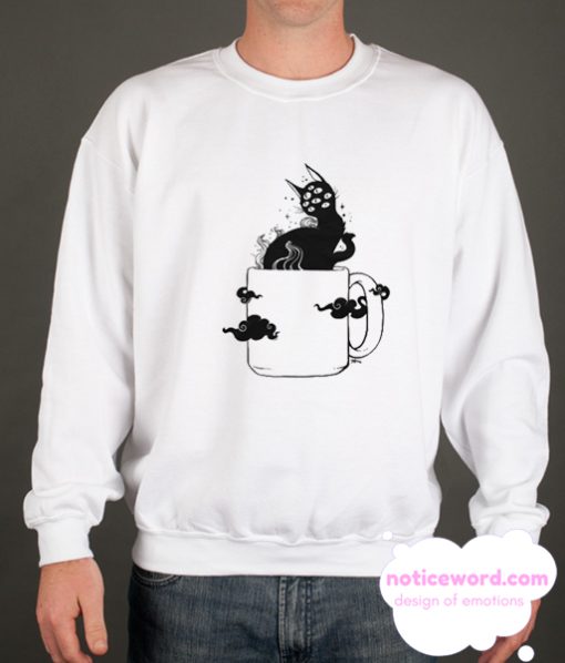 Many Eyed Cat In Coffee Cup With Magic Clouds smooth Sweatshirt