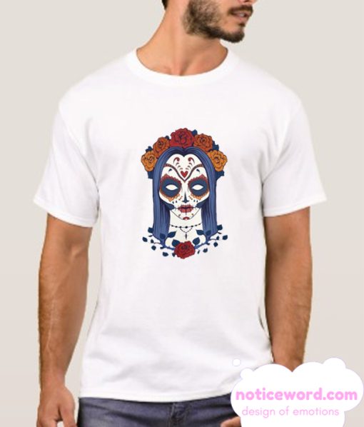 Woman Skull Face with Roses Flowers smooth T Shirt