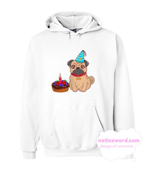 Cute Puppy Pug Birthday Cake smooth Hoodie