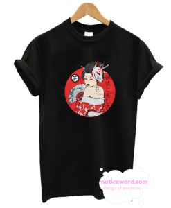 Japanese geisha samurai girl kitsune fox mask vintage art shirt