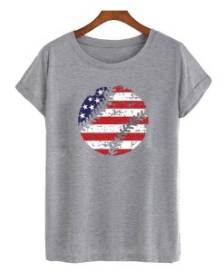 American Flag Grunge Baseball DH T Shirt