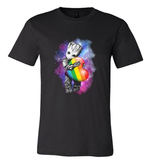 Baby Groot Hugging Rainbow Heart DH T Shirt