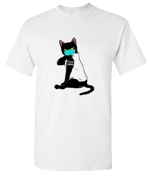 Black cat face mask fuck Corona tattoo DH T Shirt