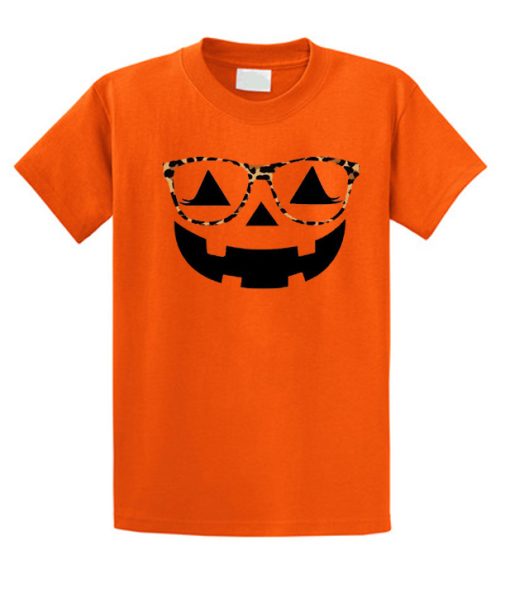 Jack O lantern Leopard Glasses Pumpkin Halloween T-Shirt