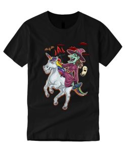 Witch Riding Unicorn Funny Halloween smooth T Shirt