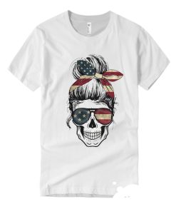 Womens American Lady Skull USA Flag smooth T Shirt