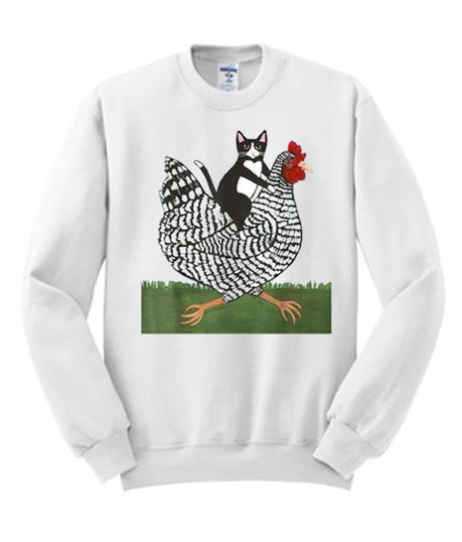 Tuxedo Cat Riding a Chicken smooth Sweatshirt