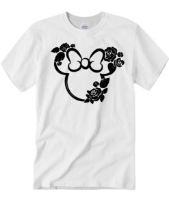 Minnie Mouse Head line with bow and roses T Shirt
